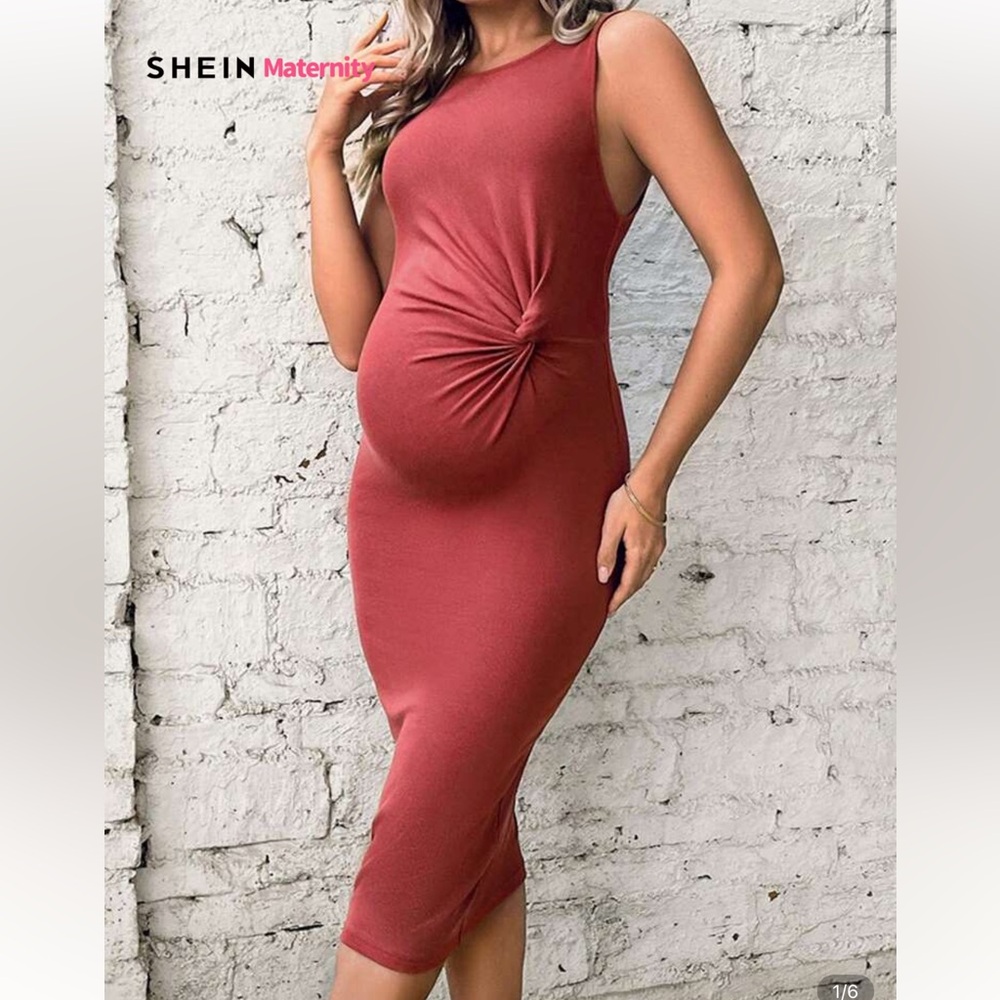 SHEIN Brick Red Maternity Ribbed Top